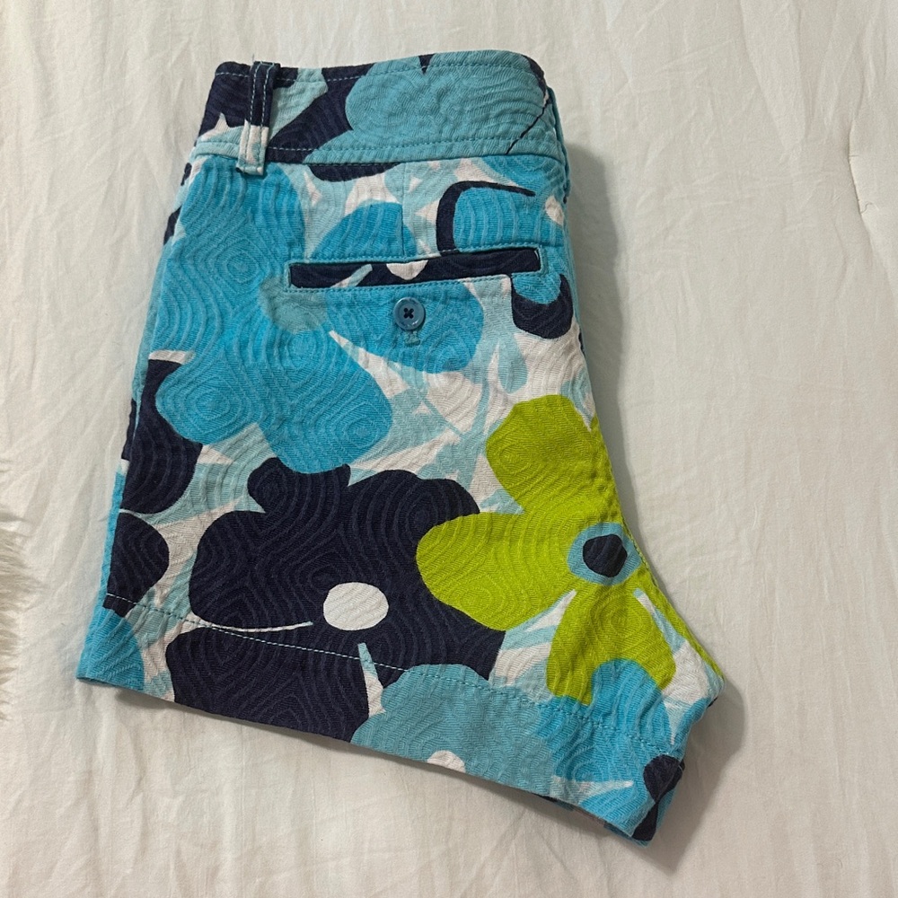 Lilly Pulitzer Lime, Aqua & Navy Floral Jean Shorts - Picture 5 of 6